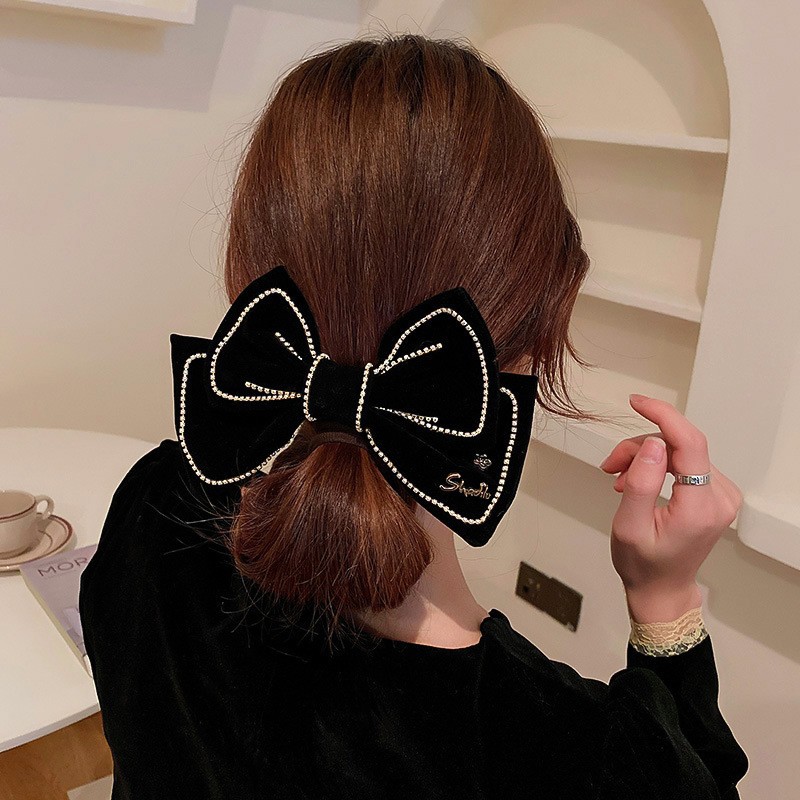 Inlay Design Fashion Style Fashion Bow Knot Cloth Inlay Artificial Pearls Artificial Diamond Hair Clip 1 Piece