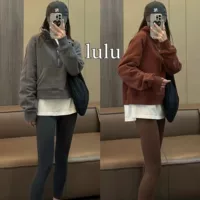 Lulu тот же пол-молния свитер женский осенний и зимний капюшон свободный бархатный короткий спортивный пояс карманный топ-куртка
