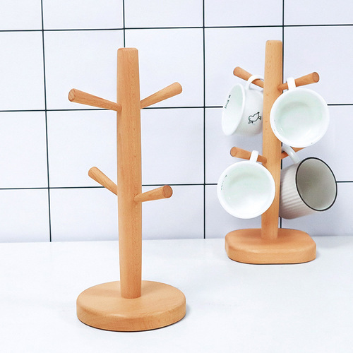 Japanese-style wooden cup holder creative beech four-claw cup storage rack upside-down drain rack mark water cup storage rack