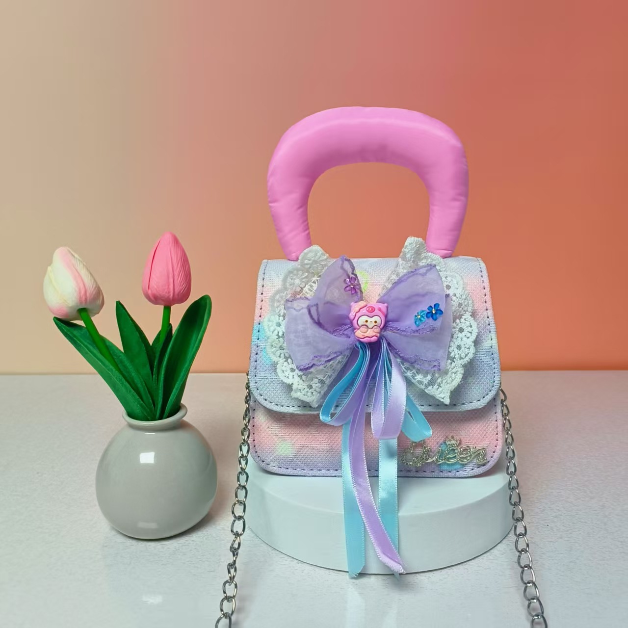 Bolso de princesa portátil de perlas, arco de encaje, bolso de hombro, bolso de cadena, bolso de cambio de Año Nuevo.