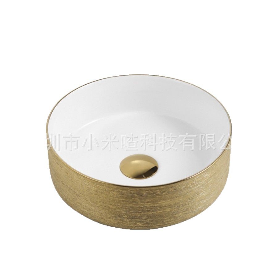 Cuenca de cerámica de oro electrodeposición, lavabo de mano de ingeniería redonda europea, lavabo de arte transfronterizo de Oriente Medio, India, Vietnam