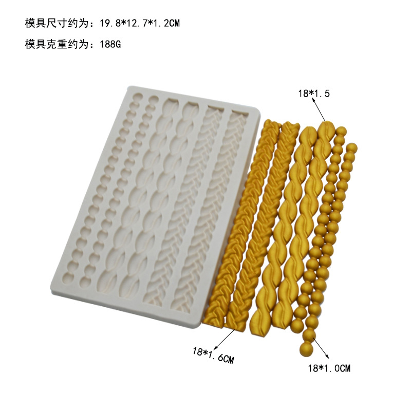 Molde de fondant de silicona Patrón de tejido de perlas Molde de pastel Decoración de borde de pastel Molde de ritmo seco Molde epoxi