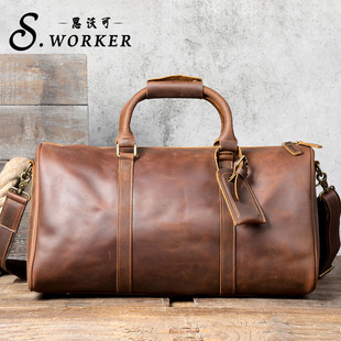 Siwo Top Layer Cowhide Travel Bag Men's Large Capacity Duffel Bag Classic Genuine Leather Vintage Crazy Horse Leather Handbag