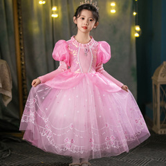 New Princess Bubblegum Dress for Girls, High-Quality Velvet Children's Dress, Elsa Princess Dress, Children's Banquet and Holiday Party Dress