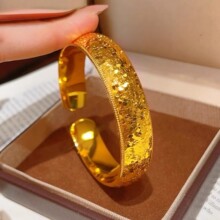 金店同款沙金仿真金宽版碎碎冰手镯女高级感手环礼物送女友高端