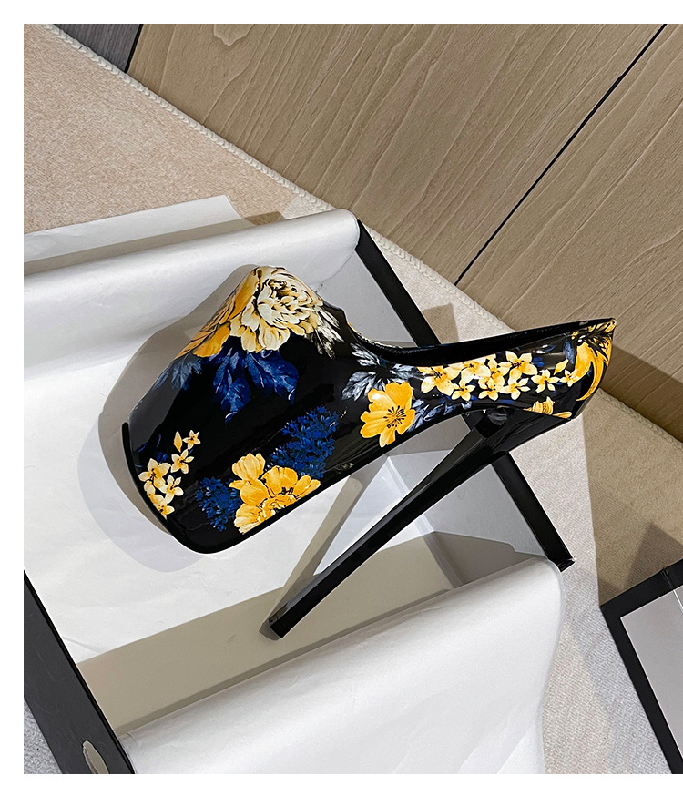 Giày cao gót nữ mũi nhọn siêu cao, họa tiết hoa văn thời trang, size lớn đến 50 — Màu xanh lam chi tiết 28