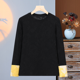 New Chinese-Style Spring Base Shirt for Mothers 2025 New Model for Middle-Aged and Elderly Women, Chinese-Style Vest with Long-Sleeve Base Top