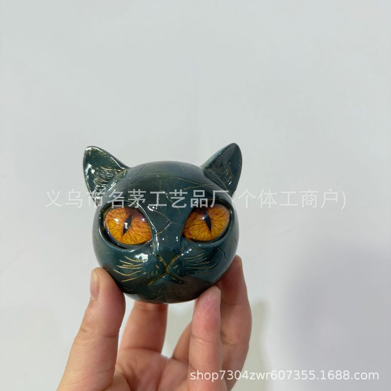 跨境Luxury Black Cat Stone Sculpture奢华黑猫树脂雕像摆件|undefined