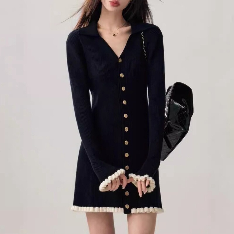 Sweet Spice Girl Pure Desire Wind Tight Hip Small Black Dress Small Foreign Style Polo Neck Knitted dress Spring and Summer New Sweet Spice Girl Pure Desire Wind Tight Hip Small Black Dress Small Foreign Style Polo Neck Knitted dress Spring and Summer New