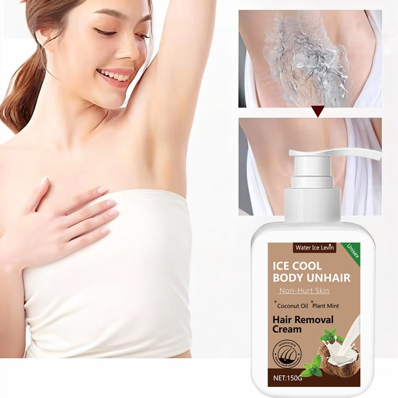 Crema de depilación de aceite de coco suave, refrescante, suave, fácil de enjuagar, no irritante.