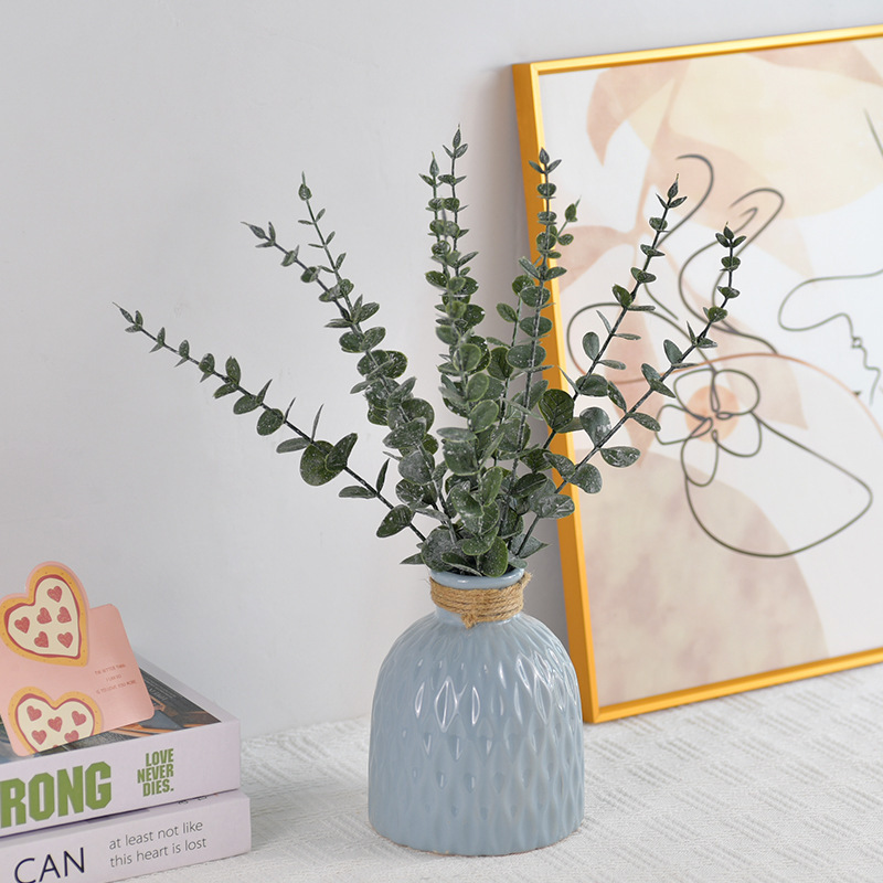Soft rubber single eucalyptus with gray eucalyptus money leaf cuttings home decoration diy flower arrangement simulation green plant