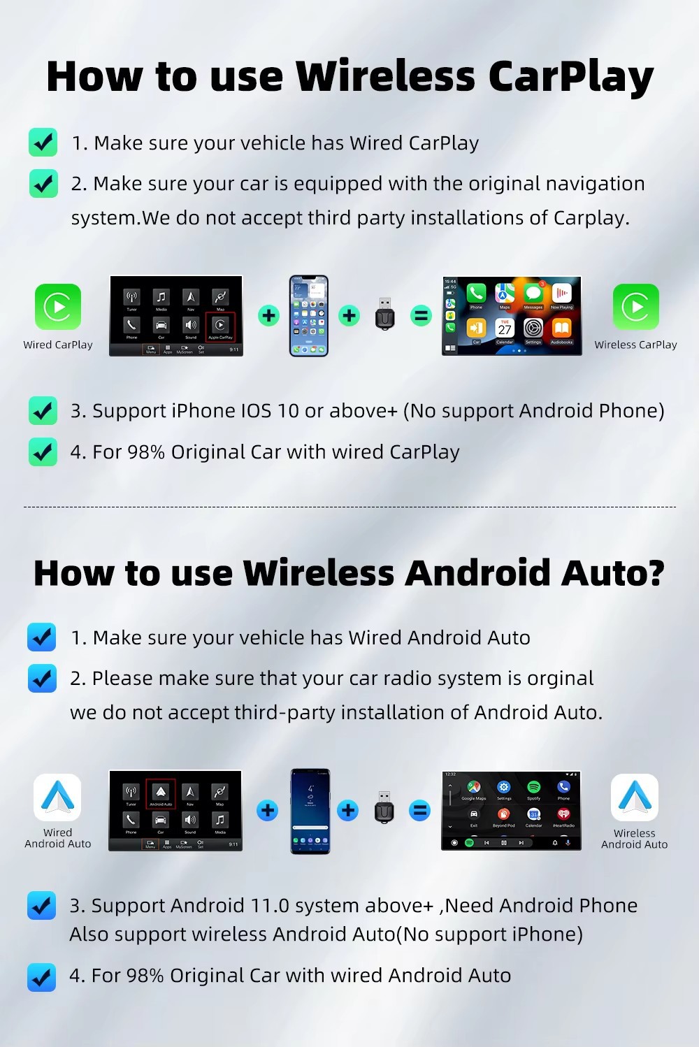 Cross-Border Car Wireless Carplay Box Android Box Wired to Wireless Carplay Adapter Two-In-One