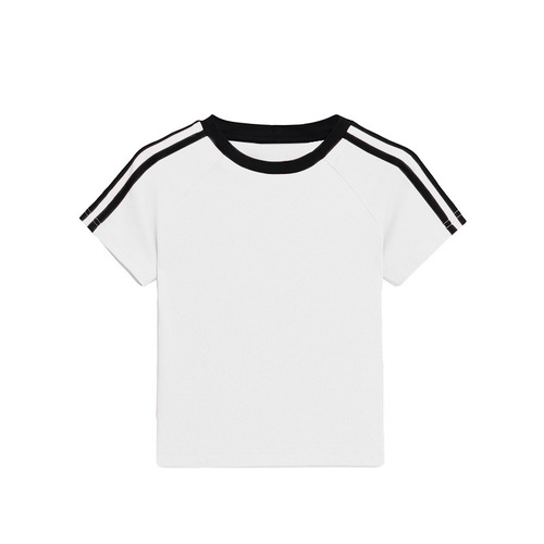 2025 New Black Slimming Top Unique and Stylish Pure Cotton Three Stripes Petite Version Korean Style Short Sleeve T-Shirt for Women