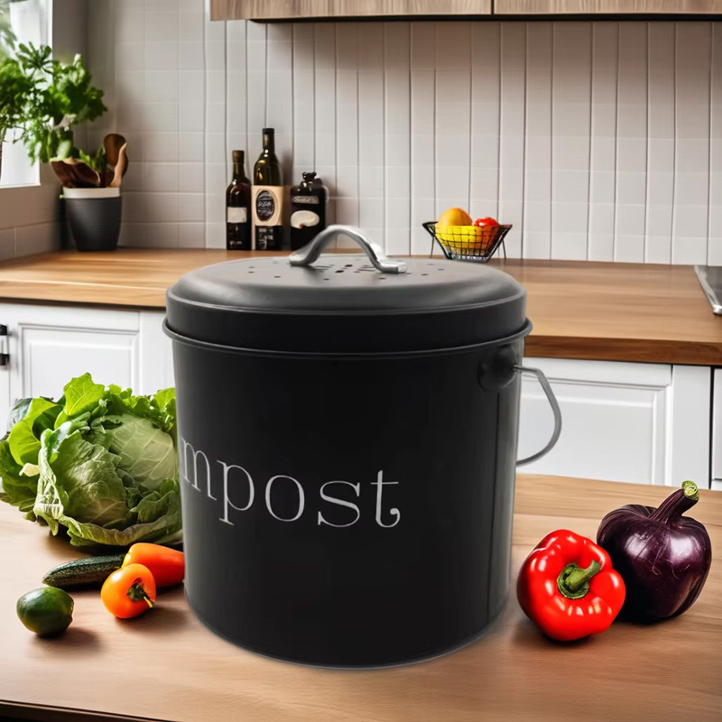 Cross-Border Fruit and Vegetable Recycling Tank Household Round Fermentation Trash Can with Lid Kitchen Classic Black Metal Compost Bucket Cross-Border Fruit and Vegetable Recycling Tank Household Round Fermentation Trash Can with Lid Kitchen Classic Black Metal Compost Bucket