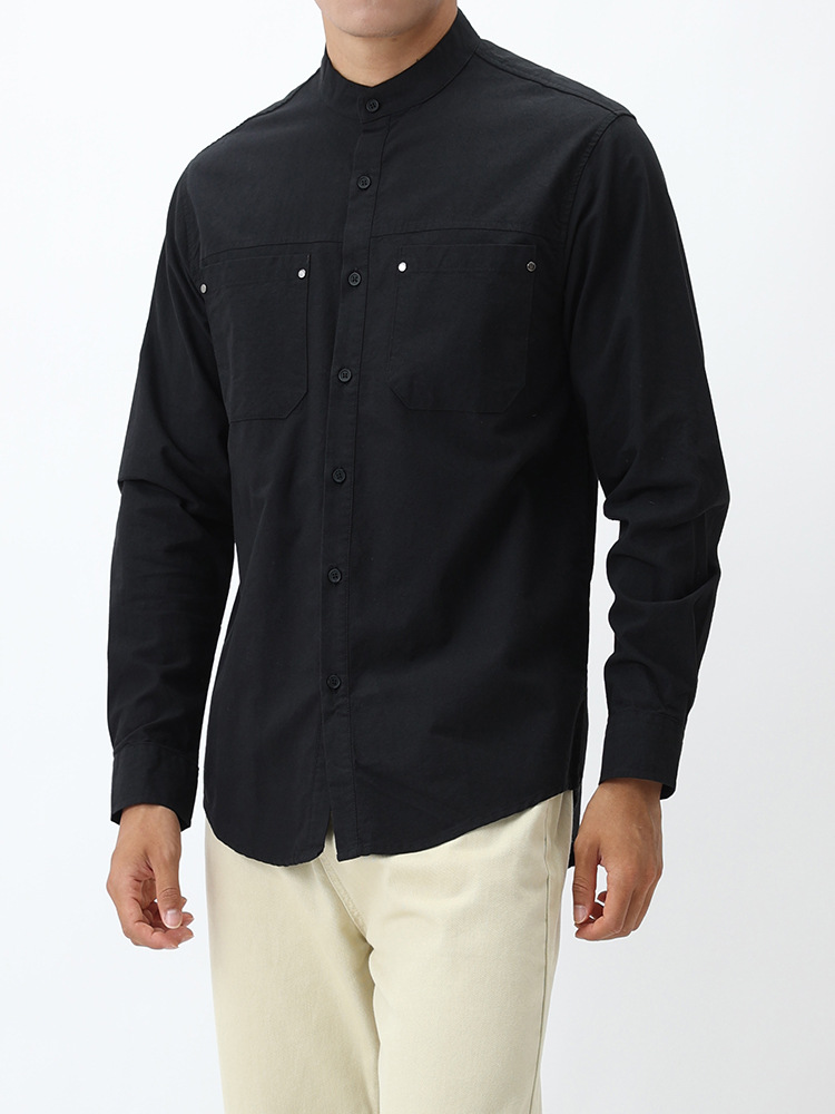 Camisas de algodón de primavera y otoño Waffle Henry cuello camiseta de manga larga camiseta de hombre chaqueta casual hombre