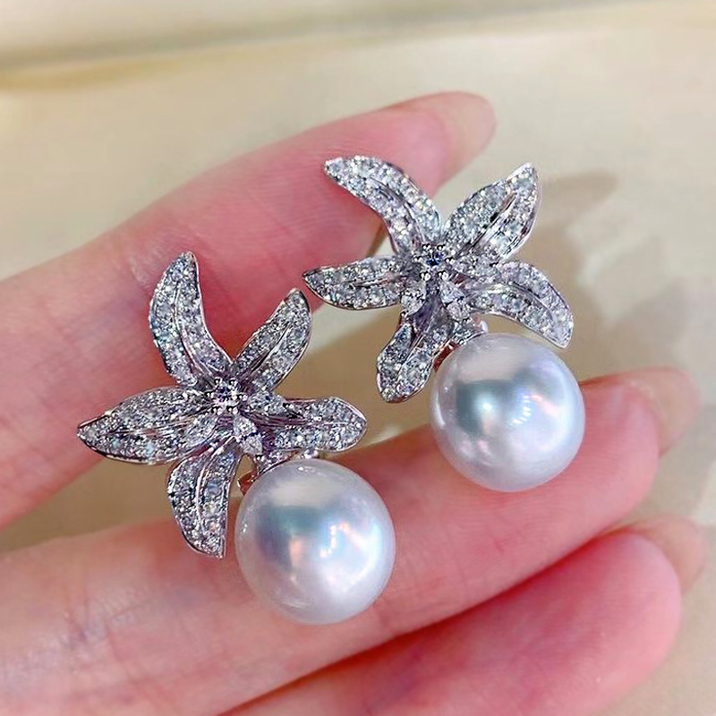 Perlenohrringe Mit Seestern Zirkonia Für Elegante Damen_voghion.com