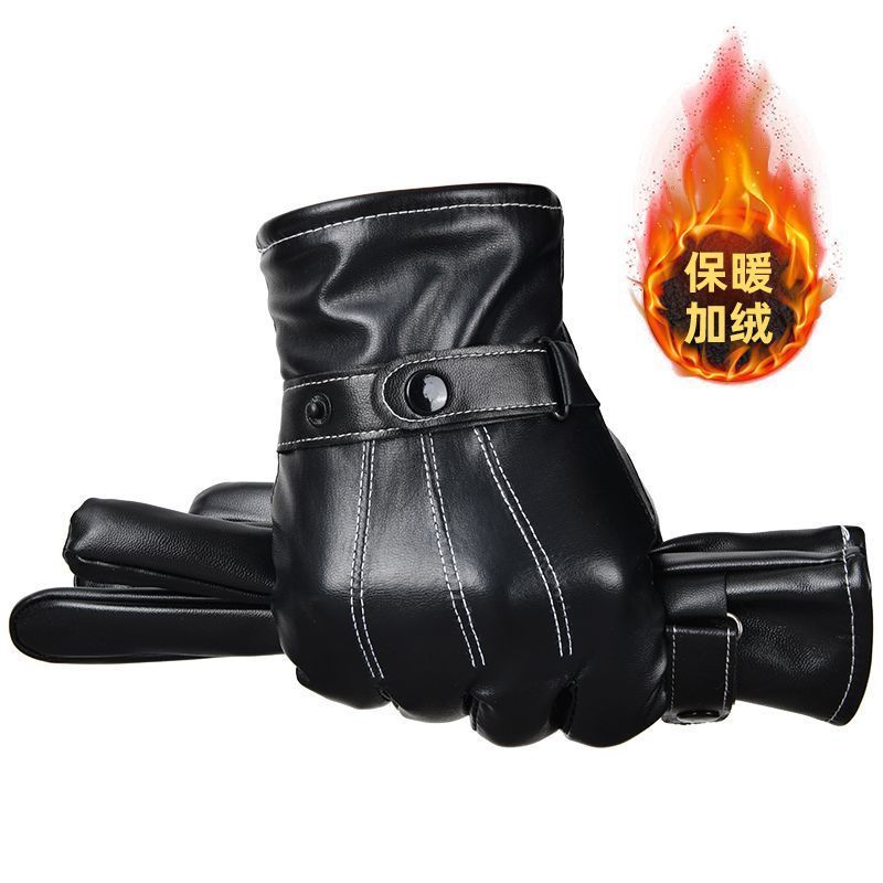 Fabricante directo para hombres tranvía PU piel guantes de pantalla táctil guantes de terciopelo guantes calientes de invierno otoño guantes de bicicleta al aire libre