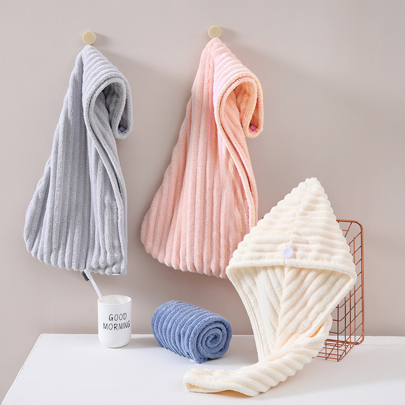 Coral Velvet Candy Strip Hair Drying Cap for Women Thickened Super Absorbent Hair Drying Cap New Style Does Not Hurt Hair Thickened Shower Cap