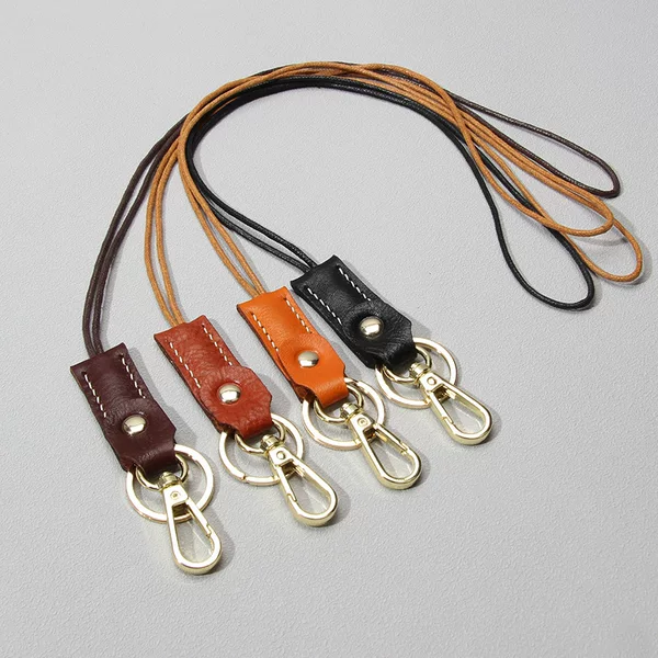New Style Genuine Leather Vintage Vegetable-Tanned Leather Key Ring Storage Lanyard Car Key Pendant Handmade Key Rope