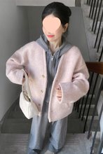 秋春夏一整套温柔风粉色毛呢外套韩版连帽针织衫套装女高腰阔腿裤