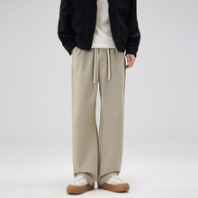 2024秋冬新款毛呢休闲裤男潮流宽松直筒杏色百搭卫裤男生长裤子