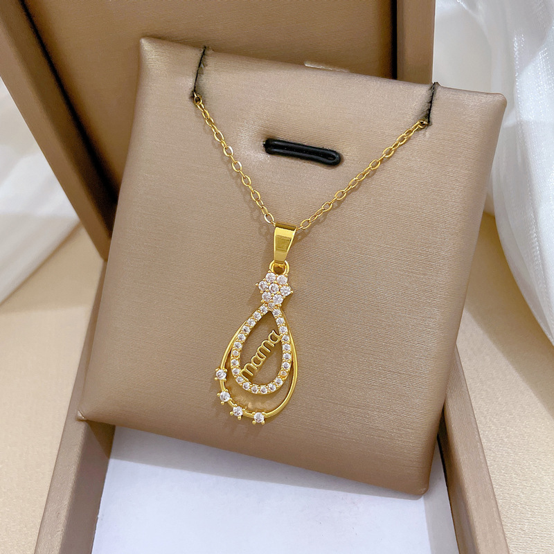 Full Diamond Mama Letter Necklace Elegant Water Drop Chain Women_voghion.com