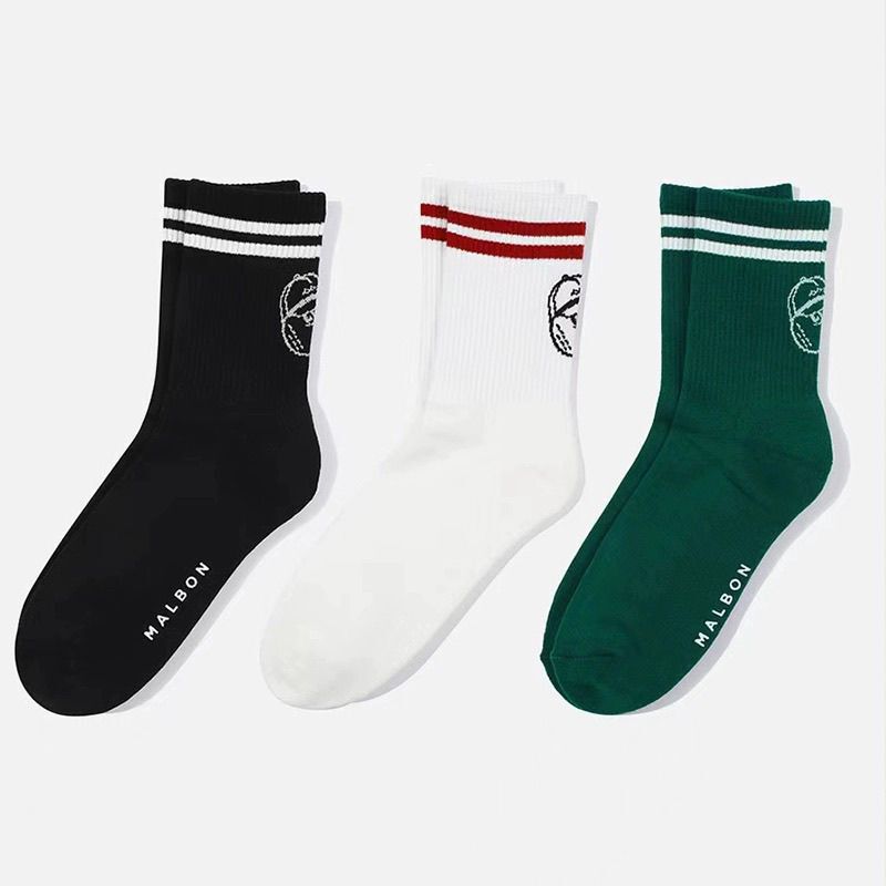 Golf Socks 25Golf Character Stripesd Cru Sax Mid-Length Men's and Women's Socks Breathable Cotton Green