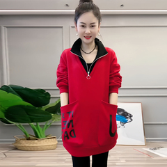 偽の2つのゆったりした大きなポケットの女性の半ファスナーのアルファベットのプリントの上着の春秋の新型のカジュアルな大きいサイズのコート