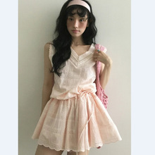 韩国东大门代购2025夏季新款夏日气质复古蕾丝拼接V领背心连衣裙