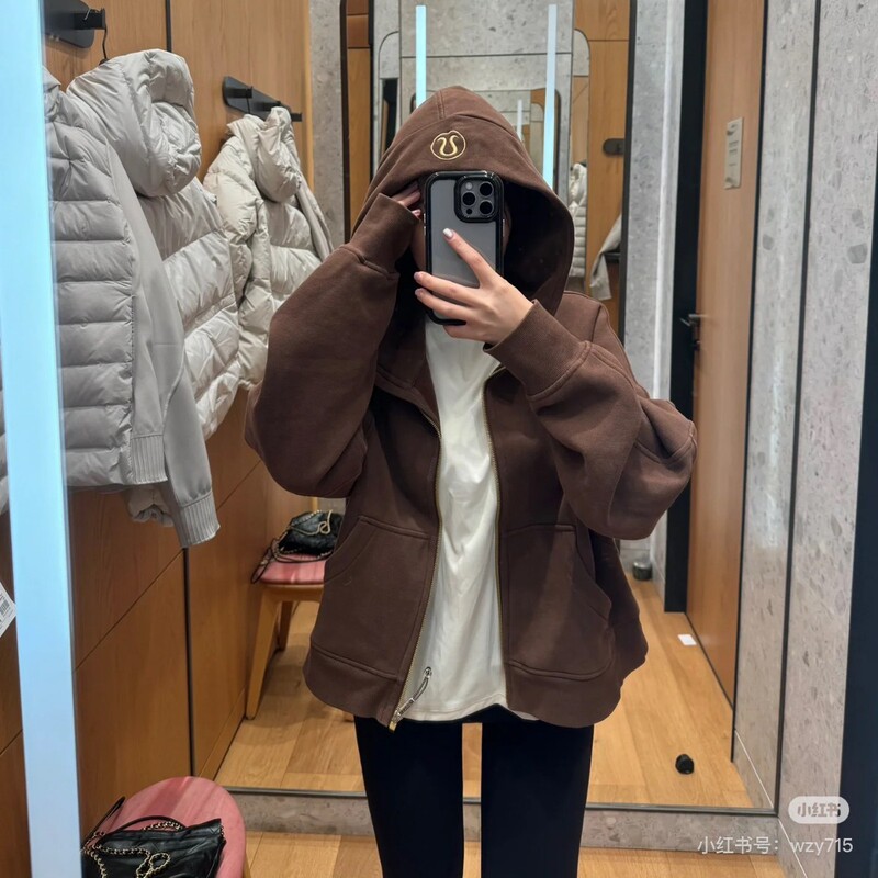 Lulu Embroidered Original Label Scuba Sweatshirt Loose Full-Zip Sports Hooded Jacket Yoga Fleece Warm Top Lulu Embroidered Original Label Scuba Sweatshirt Loose Full-Zip Sports Hooded Jacket Yoga Fleece Warm Top