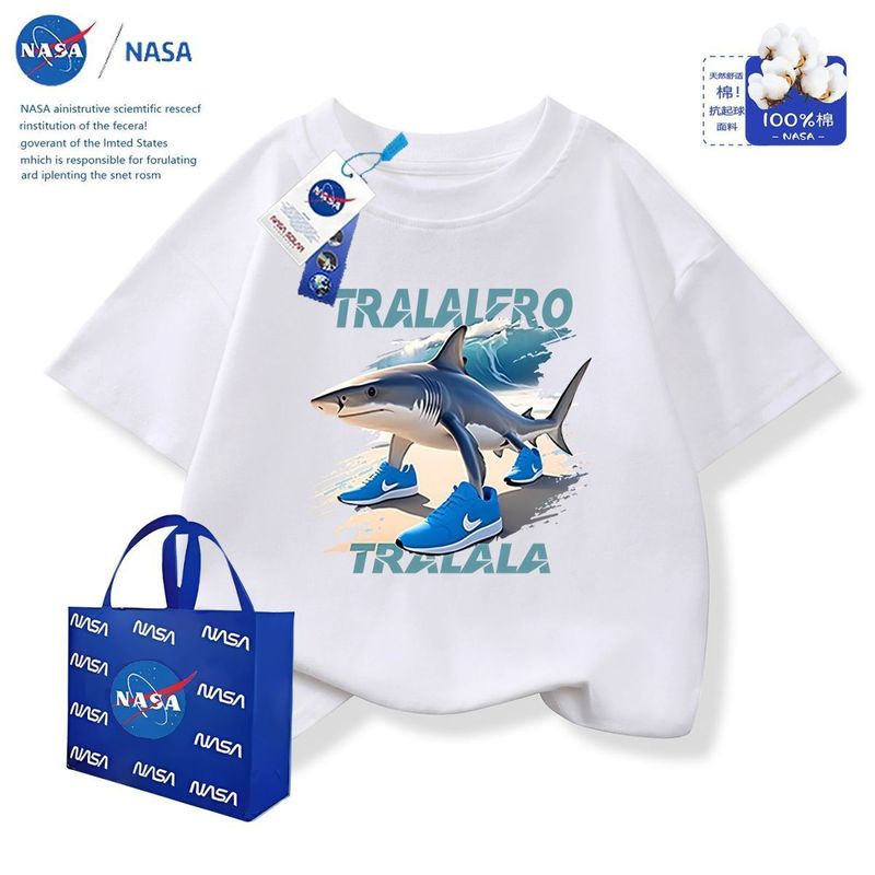 NASA 2025年夏トレンド トララサメ 外国山海記 純綿 中大型子供用半袖トップス|undefined