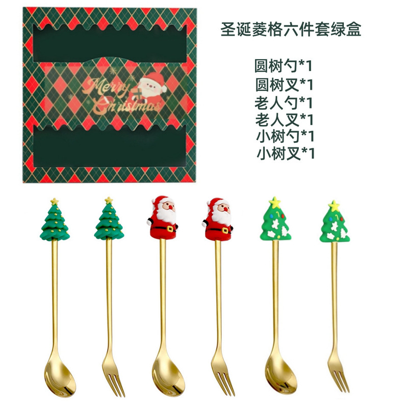 跨境圣诞餐具不锈钢勺叉套装创意雪人勺子叉子咖啡搅拌勺水果叉|undefined