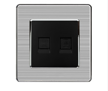 不锈钢面板86型二位电话电脑插座网络网线5类插孔墙壁插座暗装