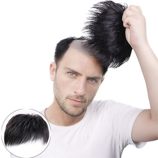 AliExpress foreign trade wig piece men's head replacement piece forehead bald cover white hair natural breathable artificial hair