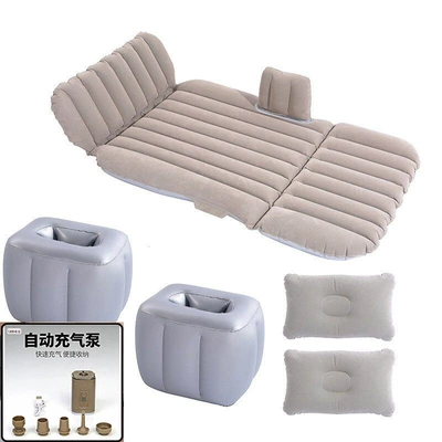Vehicle-mounted inflatable bed, children's mattress, inflatable car bed - 37-inch-flocked-gray-wireless-charging-pump-with-camping-light