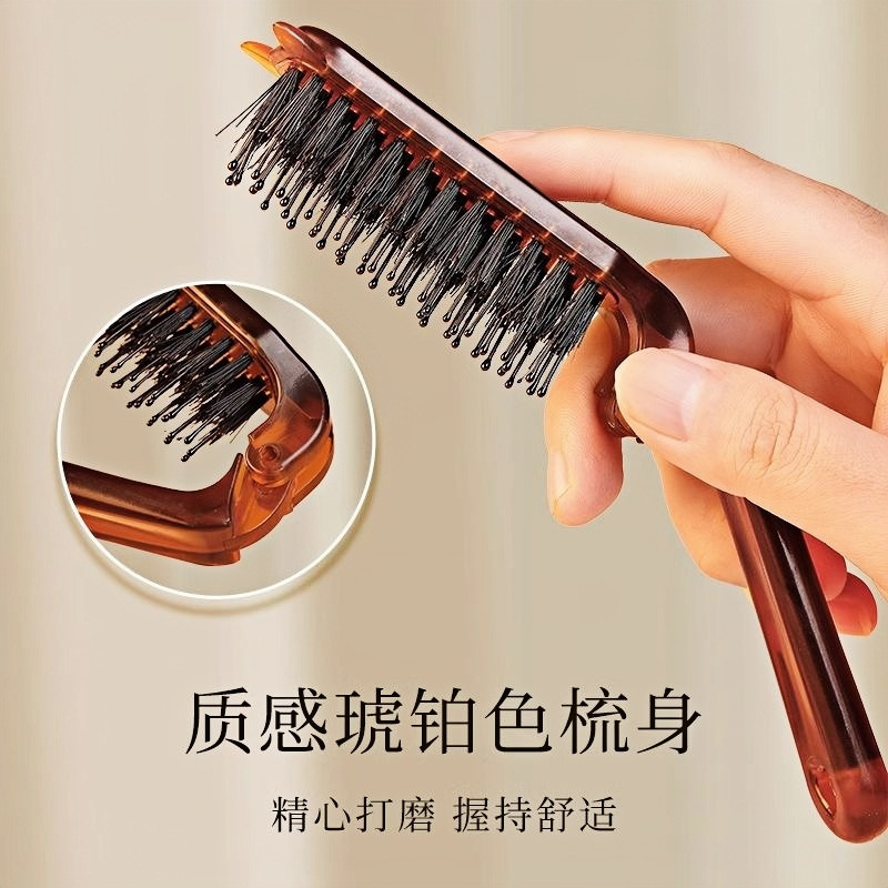 ポータブル折りたたみ猪毛コーム、女性用ヘアコーム、ヘアカーリング、ふわふわスタイリング、ヘアスタイリングコーム|undefined