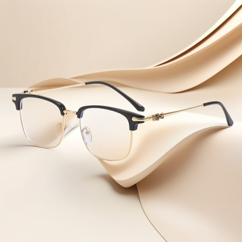 H9352 New Retro Business Versatile Metal Eyebrow Glasses Frame Men's High-End Internet Celebrity Trend Flat Glasses