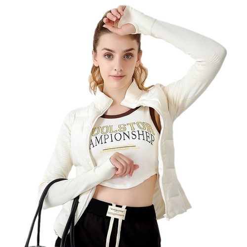 Lightweight white goose down yoga pants long sleeve women's slimming autumn and winter cycling jacket outdoor sports top