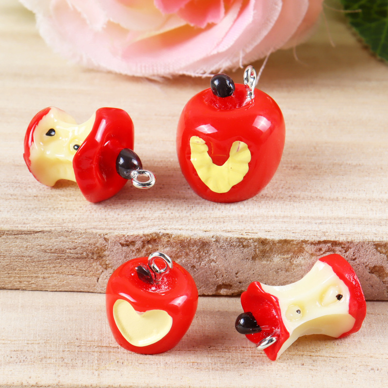 Cross-Border Hot Selling Cute Mini Apple Resin Pendant DIY Apple Core Earrings Necklace Keychain Accessories Jewelry
