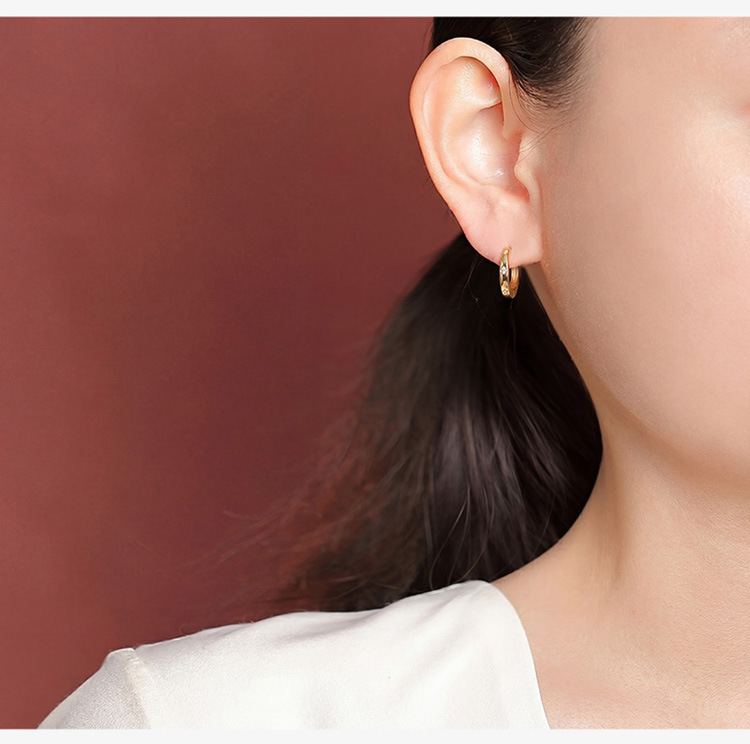 Khuyên tai nữ hình tròn bạc S925 mạ vàng đơn giản thời trang — Kiểu dáng 2 màu bạc chi tiết 9
