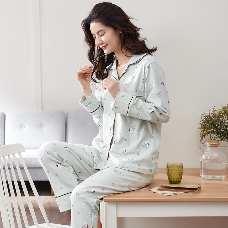 Más tamaño % Pijama de algodón traje de invierno de manga larga de primavera y otoño de las mujeres de mediana edad homewear se puede usar fuera