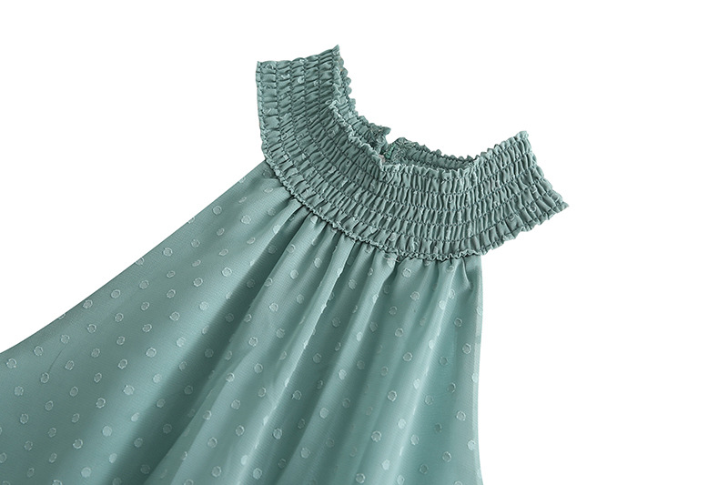 Green Sleeveless Halterneck Drawstring Chiffon Dress NSXFL103292