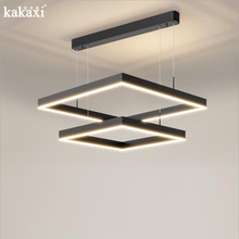 北歐簡約LED亞克力吊燈三圈客廳餐廳創意現代正方形鋁材吊線燈