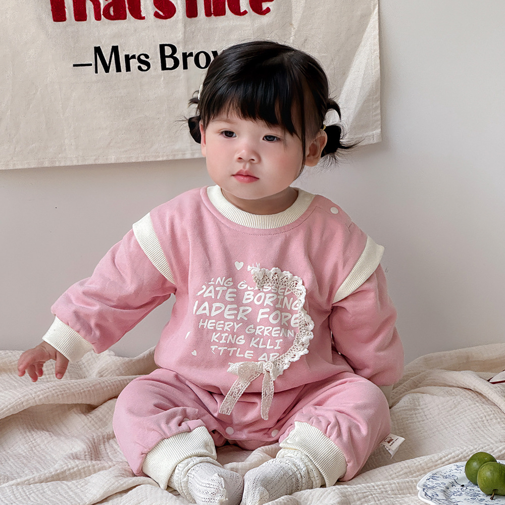 2024 otoño nuevo producto ropa para niños, mameluco de manga larga para niñas, forro de algodón, mono de bebé lindo y súper lindo