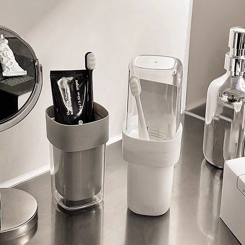 Taza de cepillo de dientes multifunción de viaje Taza de enjuague bucal en capas Taza portátil con tapa Tanque de dientes Tanque de dientes Tooth de dientes Caja de cepillo de dientes de pasta de dientes