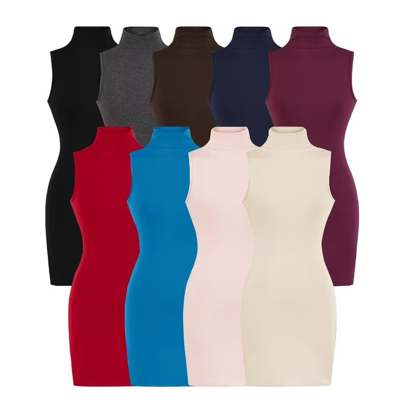 Half-High Collar Slim-Fit Slimming Tank Dress for Women, Stretchy Tight-Fitting Sexy Sleeveless Bodycon Short Dress Half-High Collar Slim-Fit Slimming Tank Dress for Women, Stretchy Tight-Fitting Sexy Sleeveless Bodycon Short Dress