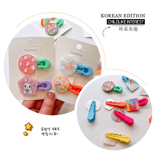 Korean cute graffiti drawing board children's hairpin side clip little girl cartoon hair accessories new girl sweet duckbill clip
