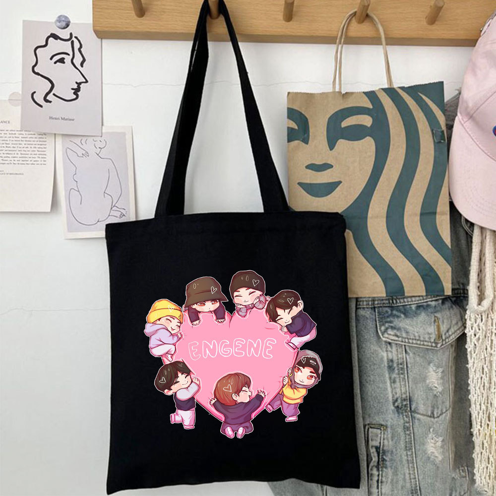 ENGENE官卡通公仔帆布包黑白单肩包 梁祯元NI-KI世界巡演购物女包