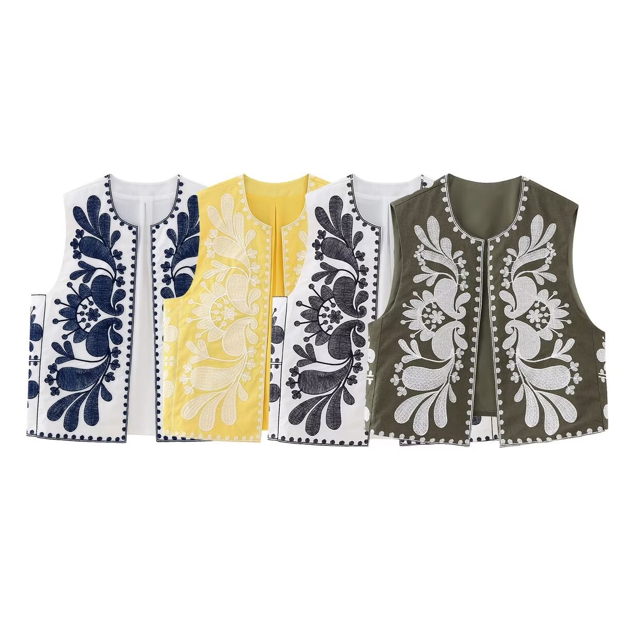 Summer New European and American Cross-Border Women's Ethnic Style Cardigan with Contrasting Embroidery Pattern Vest