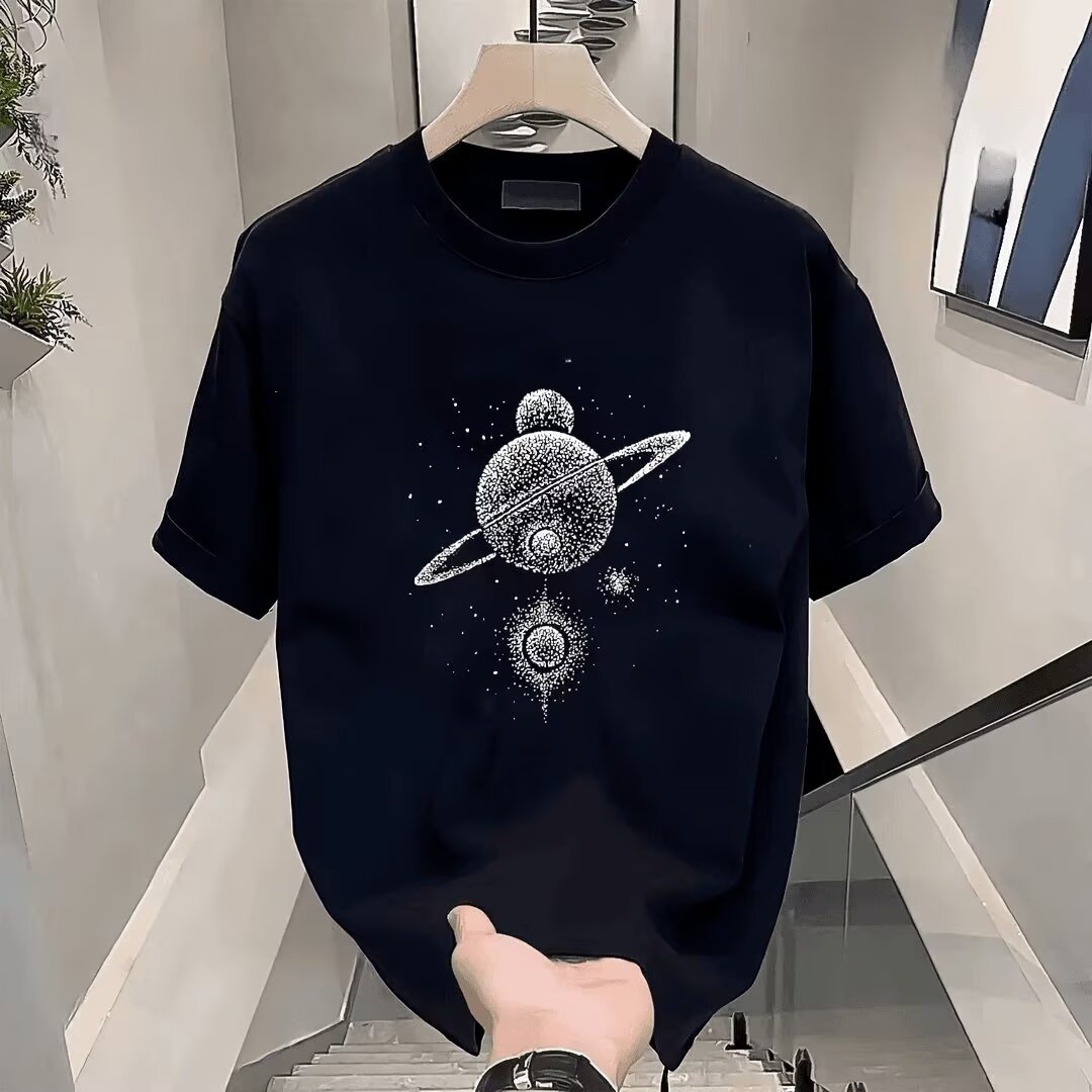 Men's Casual Short Sleeve T-Shirt With Cartoon Print, Soft Breathable Cotton, Comfort Fit Round Neck Tee For Daily Wear_viptrois.com